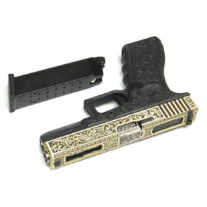 WE Модель пистолета  GLOCK-18 gen3, авт, металл слайд, под бронзу с гравировкой , WE-G002BOX-BR